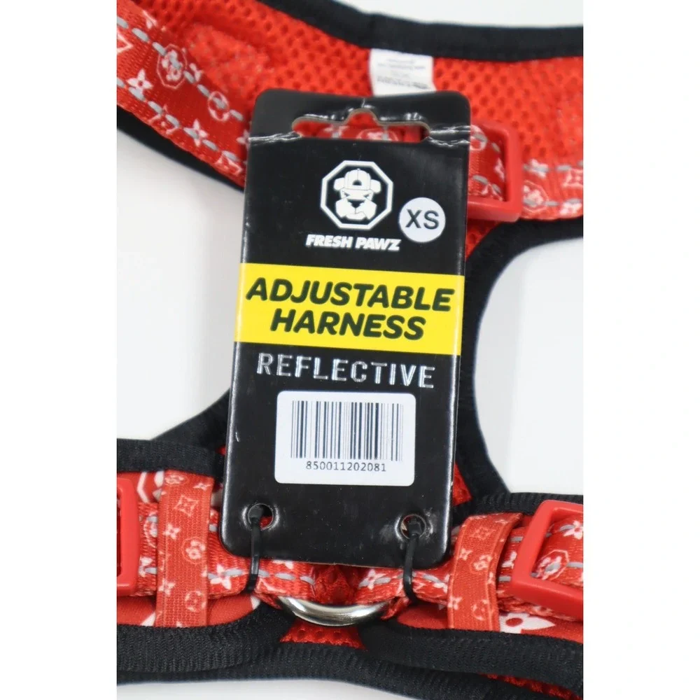 Fresh Pawz Monogram Hype Red Mesh Harness in Size Extra Small‎